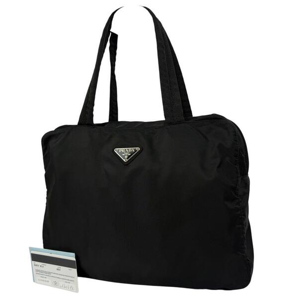 【Gカード付き × 美品】PRADA プラダ ミニボストン トートバッグ ハンドバッグ 肩掛け可能 三角ロゴ ナイロン ブラック 黒 白タグ B4895F