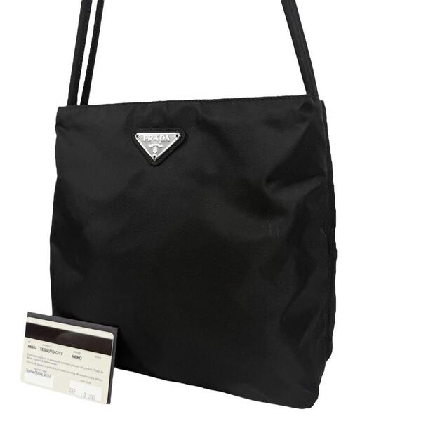 【Gカード付き×美品】PRADA プラダ トートバッグ ハンドバック 肩掛け可能 ワンショルダー ナイロン 三角ロゴプレート ブラック 黒 B6243
