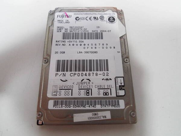 送料無料 2062時間 正常 Fujitsu 富士通 IDE PATA ultra ata 2.5インチ ノートパソコン用 内蔵 ハードディスク HDD MHT2020AT 20GB ②