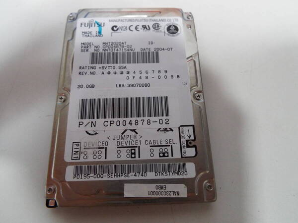 送料無料 1067時間 正常 Fujitsu 富士通 IDE PATA ultra ata 2.5インチ ノートパソコン用 内蔵 ハードディスク HDD MHT2020AT 20GB ③