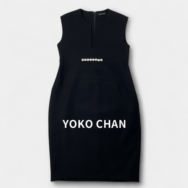 美品 YOKO CHAN ウエストパール付き ノースリーブ ワンピース 38 黒 / ヨーコチャン YCD-418-426 ブラック レディース