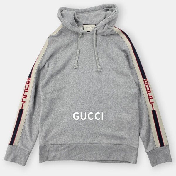 GUCCI テクニカルライン サイドロゴ コットン プルオーバー パーカー L / グッチ 497249 グレー メンズ トップス