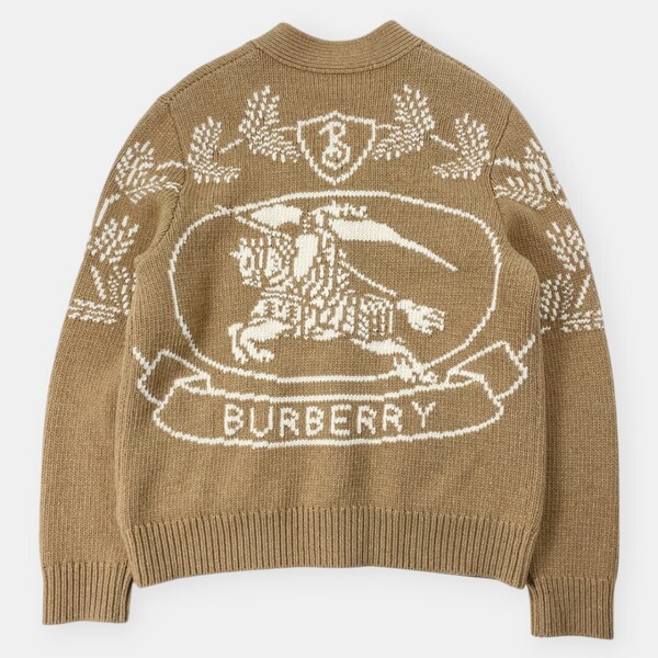 美品 BURBERRY 22AW バックロゴ ウール ニット カーディガン M / バーバリー ロンドン イングランド 8058762 キャラメル メンズ トップス