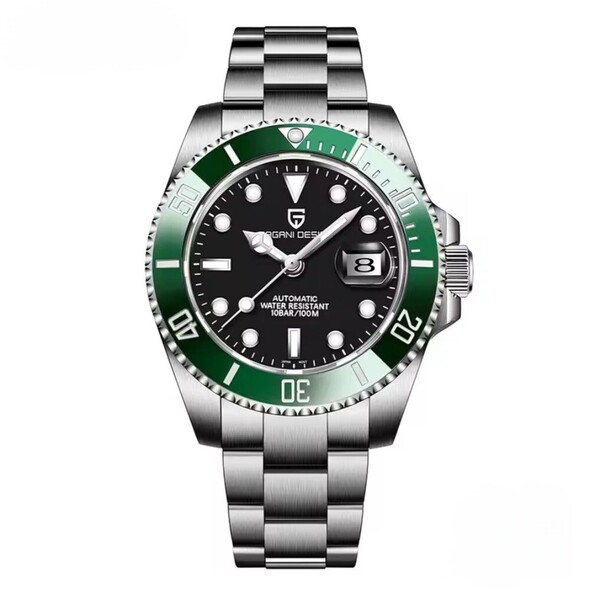新品 自動巻 緑ベゼル 黒文字盤 SEIKO NH35A メンズ腕時計 機械式 回転ベゼル サファイア風防 裏スケ