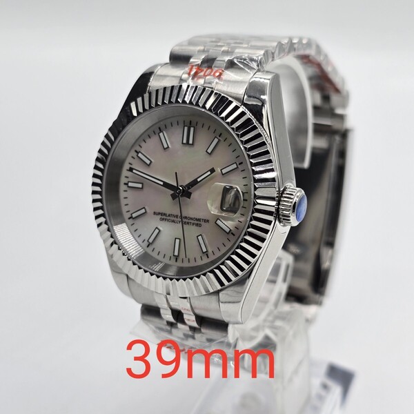 新品 自動巻 Tandorio ノーロゴ MOP ホワイト 白文字盤 39mm セイコー NH35 メンズ腕時計 機械式 サファイア風防
