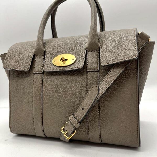 極美品 マルベリー ベイズウォーター 2way ハンドバッグ グレージュ レザー MULBERRY トート フラップ ターンロック ショルダー