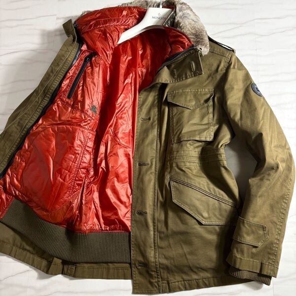 極美品/6way◎バーバリーブラックレーベル サファリジャケット ミリタリー 独立ライナー リアルファー ホースロゴ BURBERRY BLACKLABEL