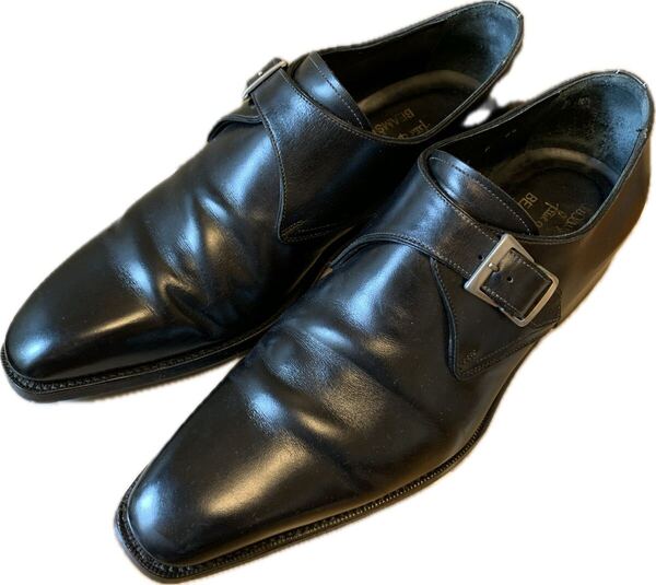 正規 SANTONI サントーニ BEAMS f 別注 シングル モンクストラップ プレーントゥ レザー ドレスシューズ 黒 5 1/2