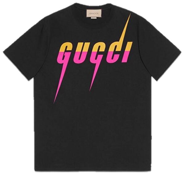 正規 24SS GUCCI グッチ BLADE LOGO ブレードロゴ クルーネック Tシャツ 黄桃黒 L 548334 XJFWQ