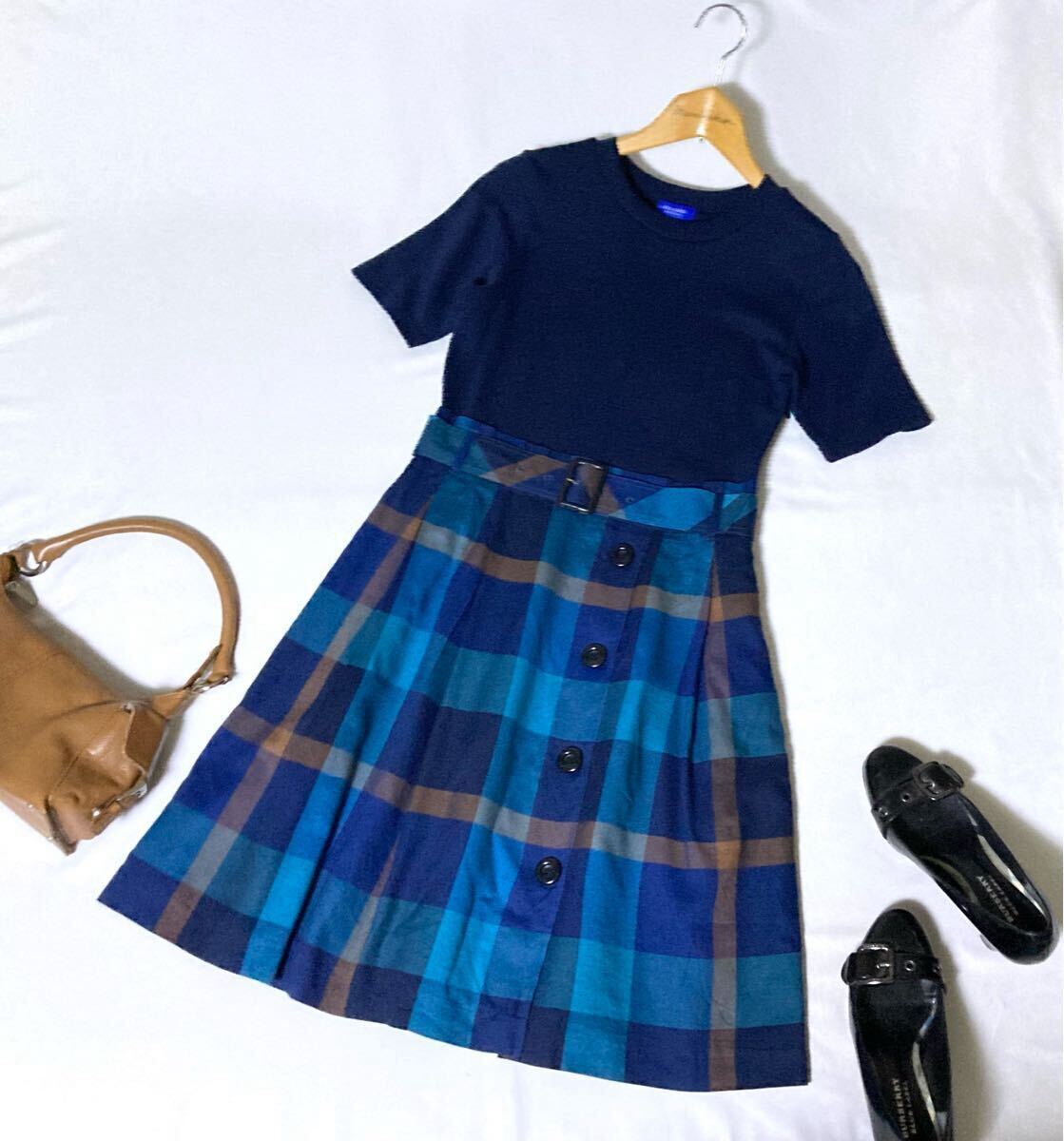 美品✨ブルーレーベルクレストブリッジ ドッキングワンピース Aライン リボン ✨圧巻の可愛さ♡リボン✨ブルーレーベルクレストブリッジ