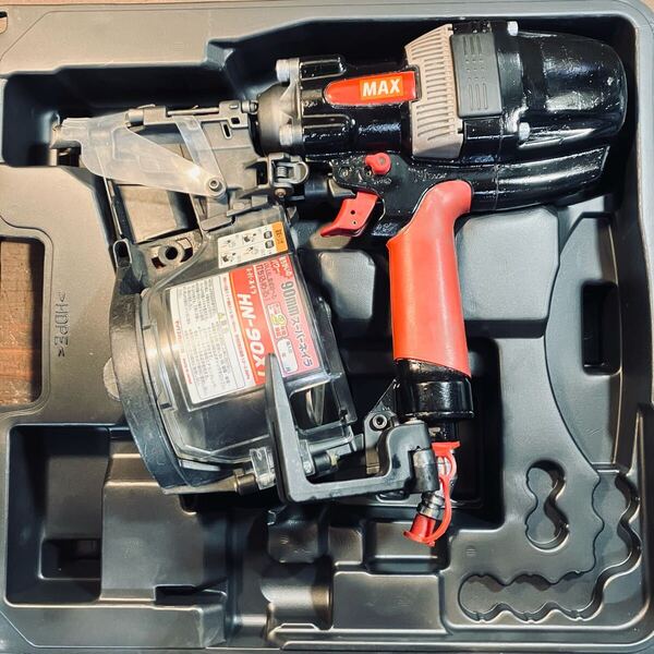 【7日保証・整備済】 消耗部品多数交換♪ MAX マックス 高圧 90mm 強力 釘打ち機 HN-90X1 ケース付き 動作良好!