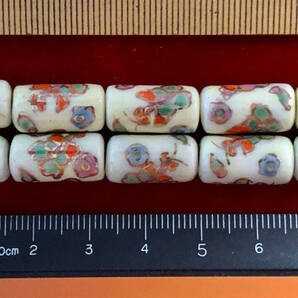 Φ 金粉磁ビーズ Φ 10玉で1単位 9㎜×17㎜円柱玉 手作り 黄色釉に二色蝶々紋様金粉縁取り 手芸アクセサリ インテリア、園芸等材料に