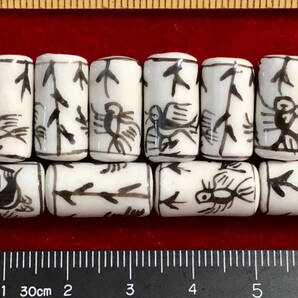 Φ 青磁黒釉ビーズ Φ 10玉1単位 9㎜×17㎜円柱玉 手作 春燕翆柳図紋 工芸品 手芸 ネックレス ブレスレット アクセサリー インテリア材料