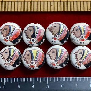 Φ 彩陶素焼ビーズ Φ 12玉で1単位 約7×17㎜扁円釦玉 手作り 人形紋様 手芸 アクセサリー インテリア、鑑賞魚水槽、園芸等材料に