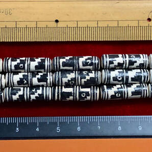 Φ 彩陶素焼ビーズ Φ 15玉で1単位 約7×23㎜円柱玉 手作 黒釉アフリカ風紋様 手芸アクセサリ インテリア、鑑賞魚水槽、園芸等材料に