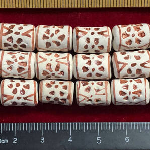 Φ 彩陶素焼ビーズ Φ 18玉で1単位 約9×13㎜円柱玉 手作り 彩釉点花紋様 手芸 アクセサリー インテリア、鑑賞魚水槽、園芸等材料に