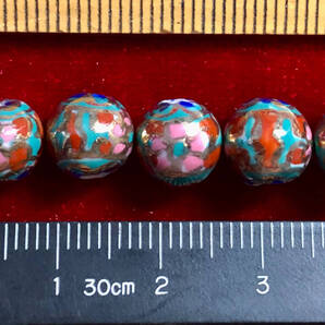 Φ 金粉彩ビーズ Φ 20玉で1単位 Φ8㎜小丸玉 手作 深緑釉に小花金粉縁取り紋様 手芸アクセサリ インテリア、鑑賞魚水槽、園芸等材料に