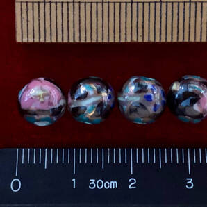 Φ 金粉彩ビーズ Φ 20玉で1単位 Φ8㎜小丸玉 手作り 黒釉に小花金粉縁取り紋様 手芸 アクセサリ インテリア、鑑賞魚水槽、園芸等材料