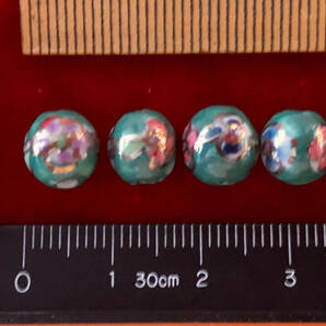 Φ 金粉彩ビーズ Φ 20玉で1単位 Φ8㎜小丸玉 手作 緑釉に小花金粉縁取り紋様 手芸アクセサリ インテリア、鑑賞魚水槽、園芸等材料に