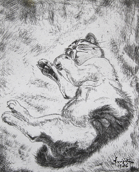 売約済み　依頼者優先作品2 猫の額付き銅版画6 プカプカ猫 売約済み 依頼者優先作品2 猫の額付き銅版画6 プカプカ猫