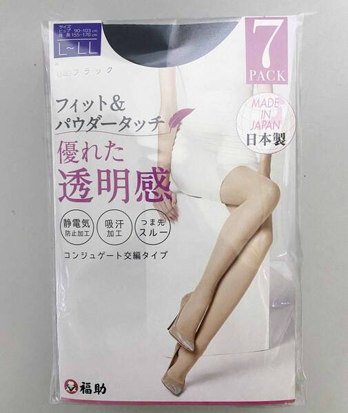 新品 7足組 L~XL ★ 福助 FUKUSKE パンティストッキング ブラック 日本製 パンスト 黒 セット フクスケ つま先スルー 静電気防止 吸汗 LL