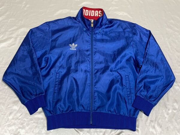 【送料無料 値下げ交渉歓迎】アディダスオリジナルス トレフォイルデサント90s80sビンテージ トラックジャケット L ブルー古着ジャージ青赤