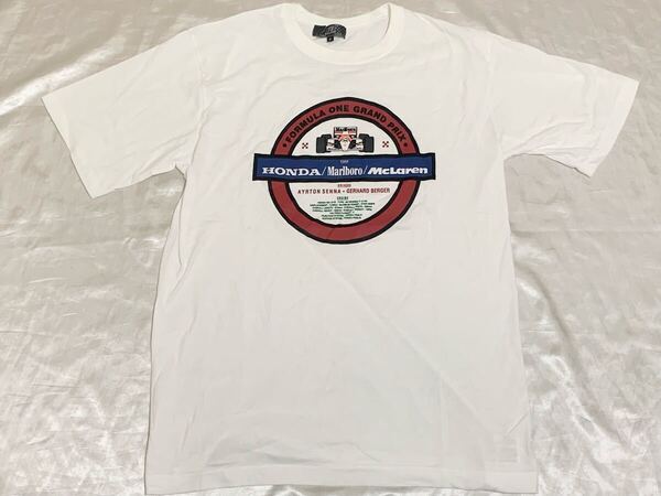【送料無料 値下げ交渉歓迎】ホンダ公式F1 タグ付 90sビンテージ日本製 半袖Tシャツ マルボロ マクラーレン アイルトンセナ 当時モノ古着白