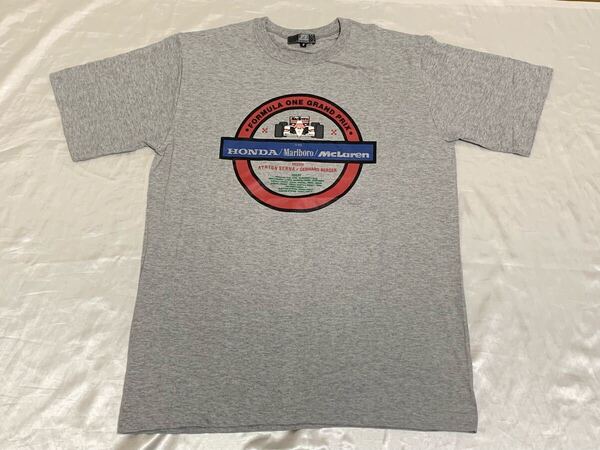 【送料無料 値下げ交渉歓迎】ホンダ公式F1 タグ付 90sビンテージ日本製 半袖Tシャツ マルボロ マクラーレン アイルトンセナ ベルガー灰古着