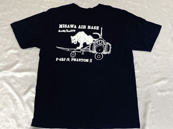 【送料無料 値下げ交渉歓迎】三沢基地 第8飛行隊F-4EJファントム2 半袖Tシャツ M 濃紺 航空自衛隊JASDF 古着ミリタリー航空機戦闘機ロゴ白