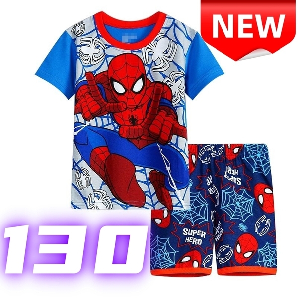 【新品】子供用パジャマ スパイダーマン パジャマ 子供服 半袖Tシャツ ショートパンツ 上下セット キッズ 男の子 夏用 ルームウェア 130cm
