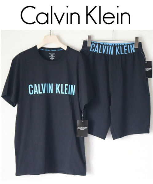 新品タグ付き【CALVIN KLEIN カルバンクライン】上下セットアップ Tシャツ+ショートパンツ 黒 S(大きめ) v7343