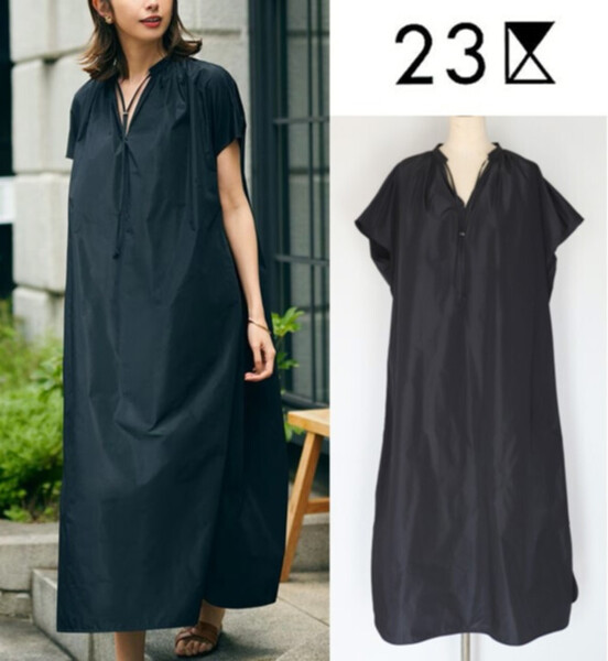 38,500円新品タグ付き【23区】蛯原友里STORYコラボ! シーンを選ばず、着こなし自由な無限ワンピース 黒 38(M-L) v6545