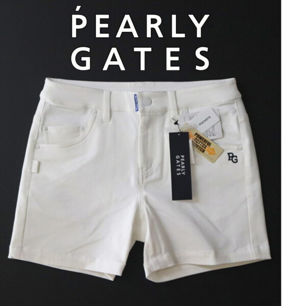 23,100円新品タグ付き【PEARLY GATES パーリーゲイツ】パワフル綿ストレッチ ショートパンツ 白 1(w74-78) v7345