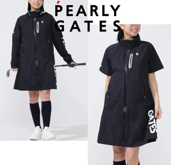 46,200円新品タグ付き【PEARLY GATES パーリーゲイツ】高機能防水性 袖脱着式 ジップブルゾン レインワンピース 黒 0 v7212