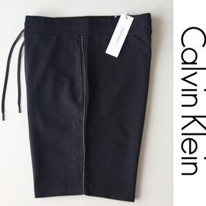 新品タグ付き【Calvin Klein カルバンクライン】ロゴ刺繍 スウェット ハーフパンツ 黒 M(大きめ) v6878