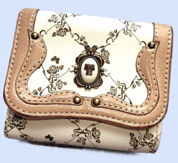 ANNA SUI アナスイ「ウォールデコ」三つ折り コンパクト 財布 アイボリー×ベージュ【送料無料】