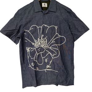 PSポールスミス 日本製 刺繍シャンブレー 半袖シャツ S 花柄 Paul Smith Chambray Embroidered Shirt S Made in Japan Floral Design