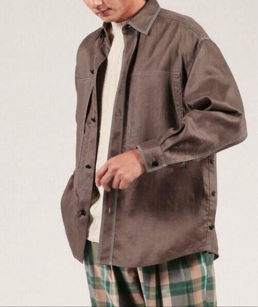 美品 トゥモローランド リネンツイルシャツ M 日本製 ブラウン系 TOMORROWLAND Linen Twill Shirt M Brown Made in Japan 定価55000円