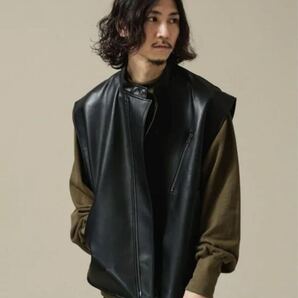NANO universe VEGAN LEATHER full zip vest フルZIPベスト ナノユニバース トップス ベスト・ジレ ブラック 定価19800円