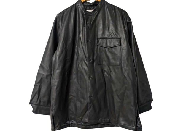 ABAHOUSE ルーズフィットシンセティックレザーバンドカラーシャツジャケットフェイクレザー Synthetic Leather Band Collar Shirt Jacket