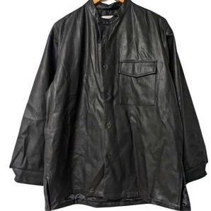 ABAHOUSE ルーズフィットシンセティックレザーバンドカラーシャツジャケットフェイクレザー Synthetic Leather Band Collar Shirt Jacket