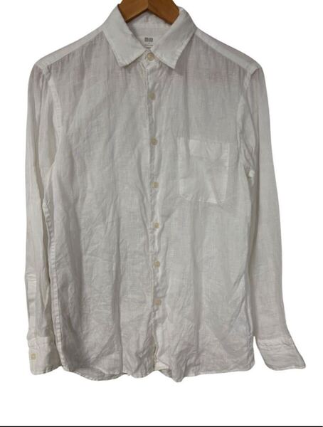 ユニクロ 麻100% 白シャツ Sサイズ リネン 長袖 春夏 涼感 ナチュラル(UNIQLO 100% Linen White Shirt S Long Sleeve Natural Cool Summer