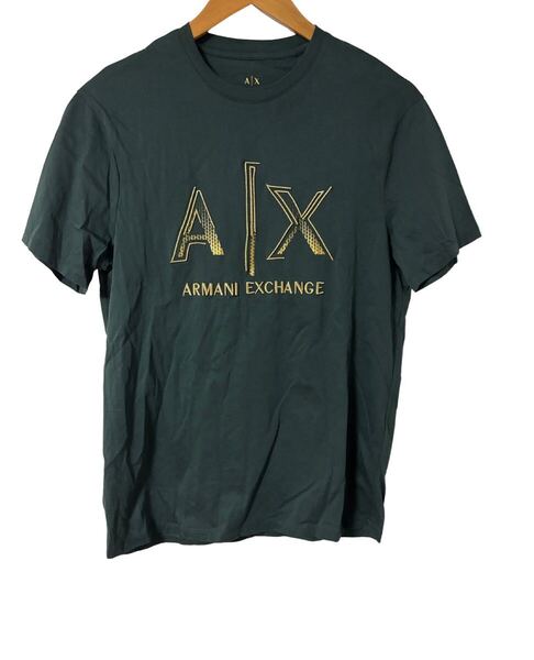 A|X アルマーニエクスチェンジ 刺繍ロゴTシャツ Mサイズ ダークグリーン Armani Exchange Logo Embroidery Tee M Dark Green 半袖