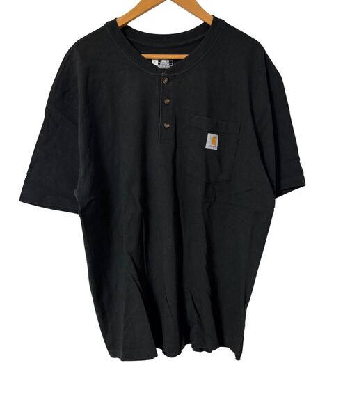 Carhartt ヘンリーネックTシャツ 黒 Lサイズ コットン100% Black Henley T-Shirt L 100% Cotton Loose Fit Made in Honduras 半袖