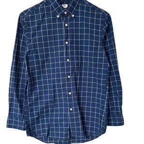 ユニクロ 長袖シャツ チェック柄 ネイビー Sサイズ 綿100% 中国製 UNIQLO Check Shirt Navy Cotton 100% Size S Made in China