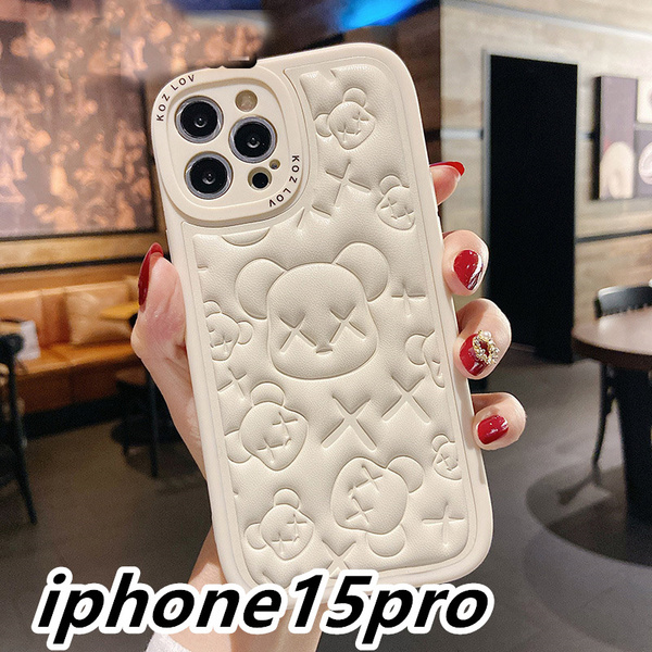 iphone15proケース カーバー TPU 可愛 お洒落 熊 軽量 ケース ホワイト1