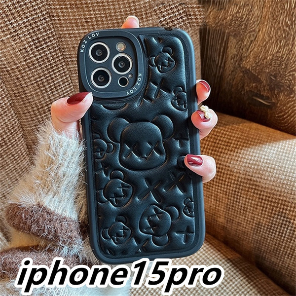 iphone15proケース カーバー TPU 可愛お洒落 可愛 熊 軽量 ケース ブラック1