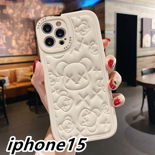 iphone15ケース カーバー TPU お洒落 可愛 熊 軽量 ケース ホワイト1