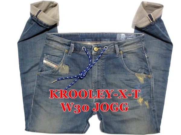即決 大人気ジョグジーンズ クルーリー DIESEL KROOLEY-X-T ディーゼル W30実82 カラフル紐 金糸のリペア加工 ストレッチデニム メンズ