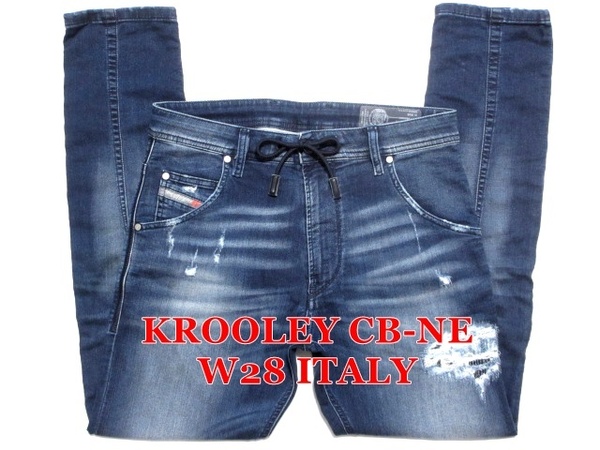 即決 最高級イタリア製ジョグジーンズ DIESEL KROOLEY CB-NE ディーゼル クルーリー W28実80 ストレッチ 細身美脚スリム紺デニム メンズ